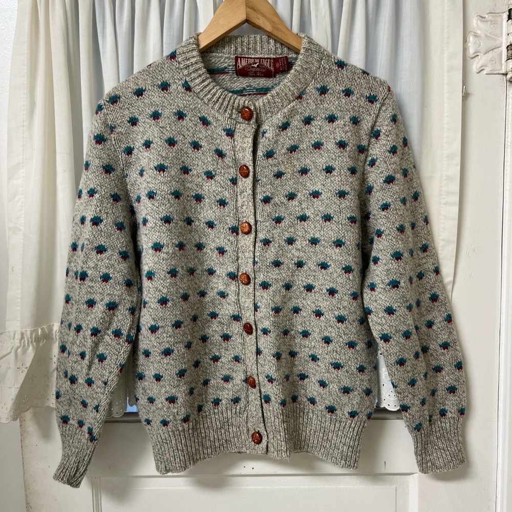 Vintage American Eagle Outfitters for her Gray and Blue Patterned wool Cardigan